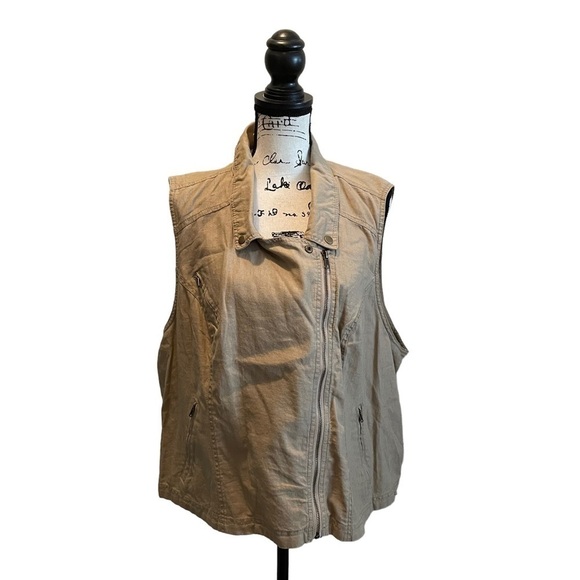 Maurices Asymmetrical Zip Vest Tan Brown Khaki Plus Size 3XL Safari Linen NWT - Picture 1 of 16